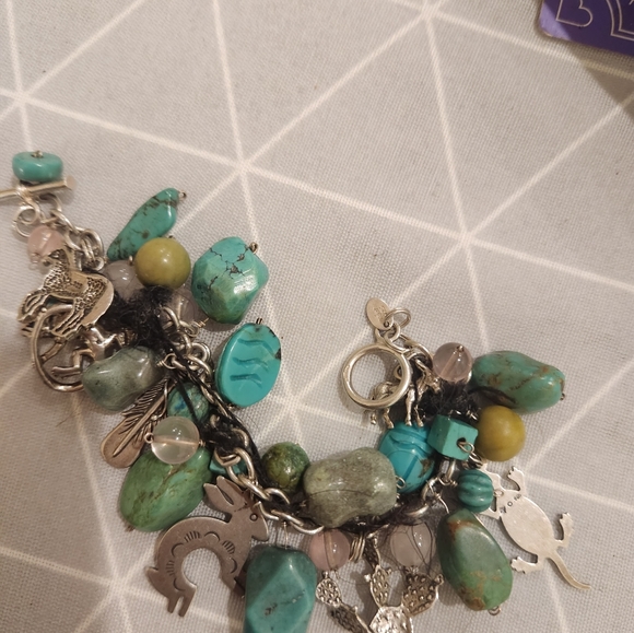 🦬Sajen Southwestern Charm Bracelet w/Sterling & Turquoise Charms Signed